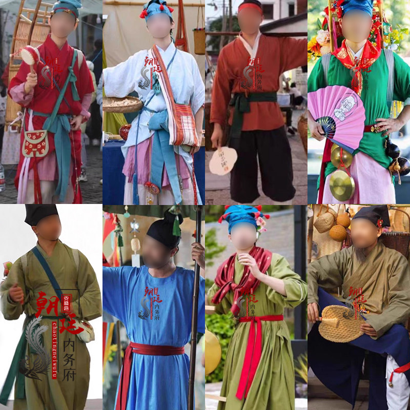 影视古装卖货郎店小二灯会摆摊商贩群演汉服老百姓棉麻演出服