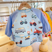 鲁冰花全防水儿童罩衣长袖 纯棉围兜卡通幼儿园防脏大饭衣宝宝围裙