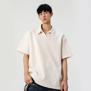 麦穗纹理感短袖 高级感半袖 美式 男t恤2025夏季 宽松休闲polo衫 男装