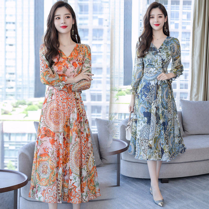 【特价系】2019春夏女装仙女印花过膝雪纺长袖连衣裙|ruв категории движение/йога/фитнес/фанаты товаров, танец/аэробика/гимнастика, площади танец, площади танец платье - от Buy2taobao.com для оказания профессиональной услуги покупки агента Taobao