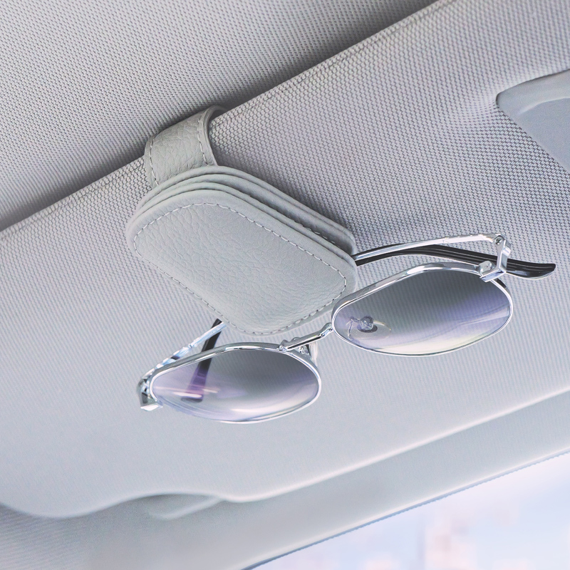 多功能车载眼镜夹汽车眼镜架皮革车内遮阳板收纳盒车用太阳眼镜夹