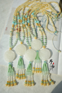 清新自然汉服璎珞配饰古风 白玉黄绿春季 薄荷奶兔