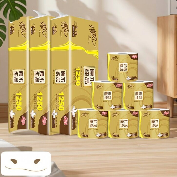 清风有芯卷纸原木纯品卫生纸家用实惠装厕纸巾擦手纸1250克卷筒纸