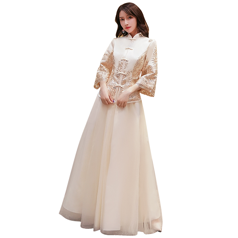 伴娘服2019新款冬季长裙香槟金中式姐妹团礼服裙复古中国风女套装在类目 女装/女士精品, 婚纱/旗袍/礼服, 礼服/晚装中 - 来自Buy2taobao.com提供专业的淘宝代购服务