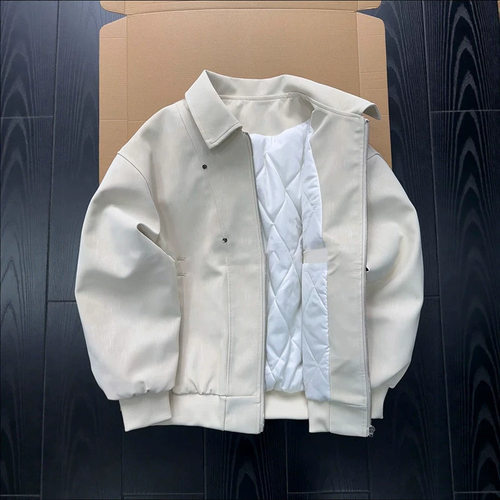美式铆钉pu皮夹克棉服男款冬季加棉加厚保暖外套cleanfit短款棉衣