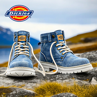 Dickie情侣厚底马丁靴男水洗蓝2026秋冬新款 靴子 高帮英伦休闲工装
