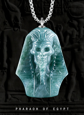 天然A货翡翠蓝水立体埃及法老吊坠项链冰种玉石男女款嘻哈挂件