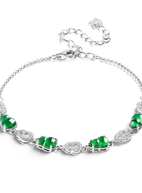 高档天然正品A货翡翠阳绿葫芦手链冰种玉石S925银镶女款时尚手饰