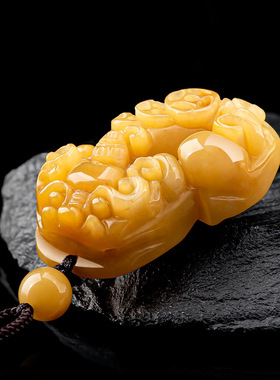 天然正品保真新疆金丝玉金钱貔貅玉石吊坠戈壁玉黄玉玉石挂件玉器