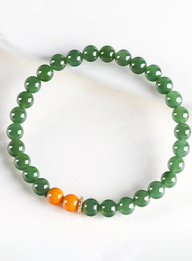 正品天然老料和田玉碧玉保真蜜蜡手链玉石女款手串高档送礼古风