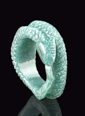 高档天然A货翡翠蓝水灵蛇戒指立体雕冰种玉石玉指环蛇扳指男女戒