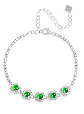 天然正品A货翡翠阳绿手链S925银镶嵌冰种玉石时尚高档女款手饰