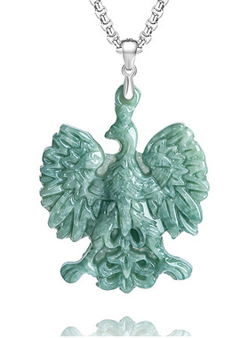 天然正品a货翡翠自由之鹰S925银镶吊坠挂件豆绿玉石饰品挂坠玉器