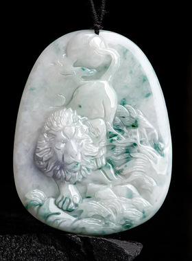 天然正品缅甸A货保真翡翠狮子雄狮精神玉石吊坠男女款动物挂件