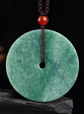 天然正品A货翡翠豆绿平安扣子母扣玉石吊坠挂件男女款玉佩玉坠