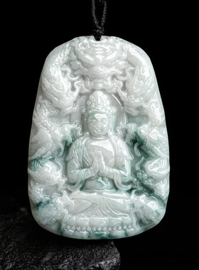 天然正品缅甸A货翡翠九龙观音玉石吊坠时尚高档挂件男士女款玉坠