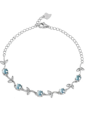 高档天然A货翡翠蓝水小清新手链S925银镶冰种玉石女款时尚手饰