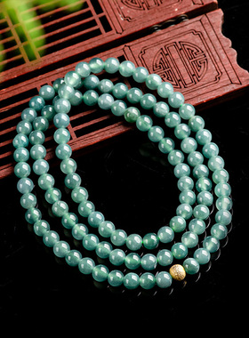 天然A货正品翡翠玉6mm蓝水玉珠项链三圈手链冰种玉石女款毛衣链