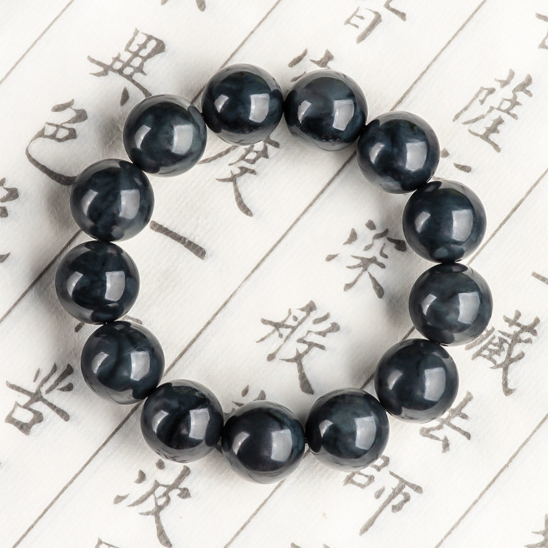 正品天然和田玉墨玉保真圆珠玉石手串珠子手链时尚高档男女款手饰