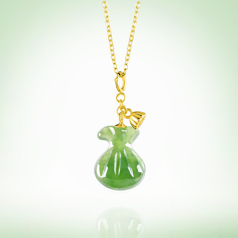 正品老料和田玉碧玉钱袋吊坠S925银镶天然玉石挂件女款情侣礼物