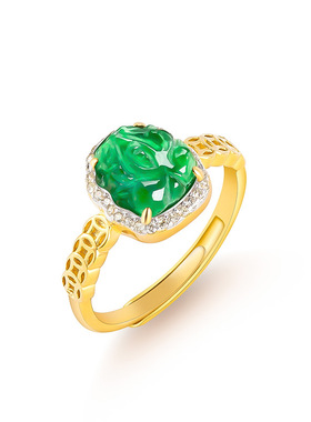 正品S925银天然A货翡翠阳绿貔貅冰种玉石戒指时尚指环女款可调节