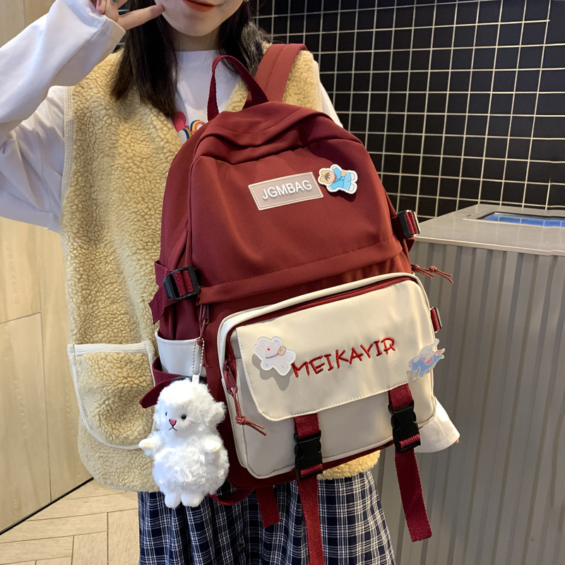 书包女韩版原宿ulzzang高中大学生初中生撞色ins可爱大容量双肩包