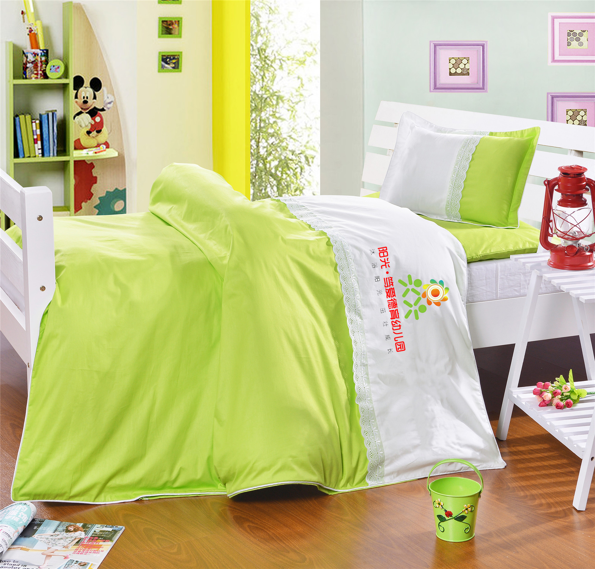 幼儿园被子高档刺绣拼接印名字定制logo纯棉三件套含芯儿童棉花被