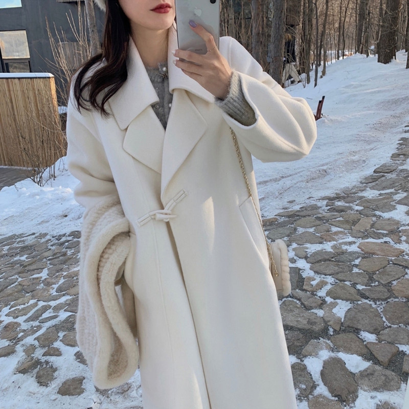 2022秋冬新款双面羊毛大衣女外套韩版宽松中长款赫本风毛呢外套女
