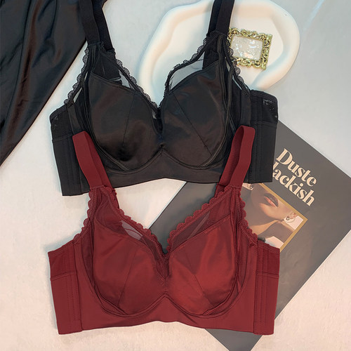 新品专柜缎面内衣女超薄款大胸显小文胸收副乳防下垂调整型胸罩