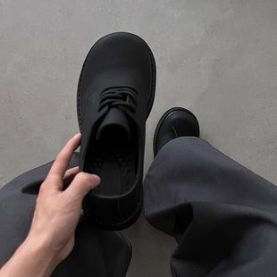 2026春秋新大头米奇德比鞋男款厚底增高英伦风巴黎黑色哑光皮鞋潮