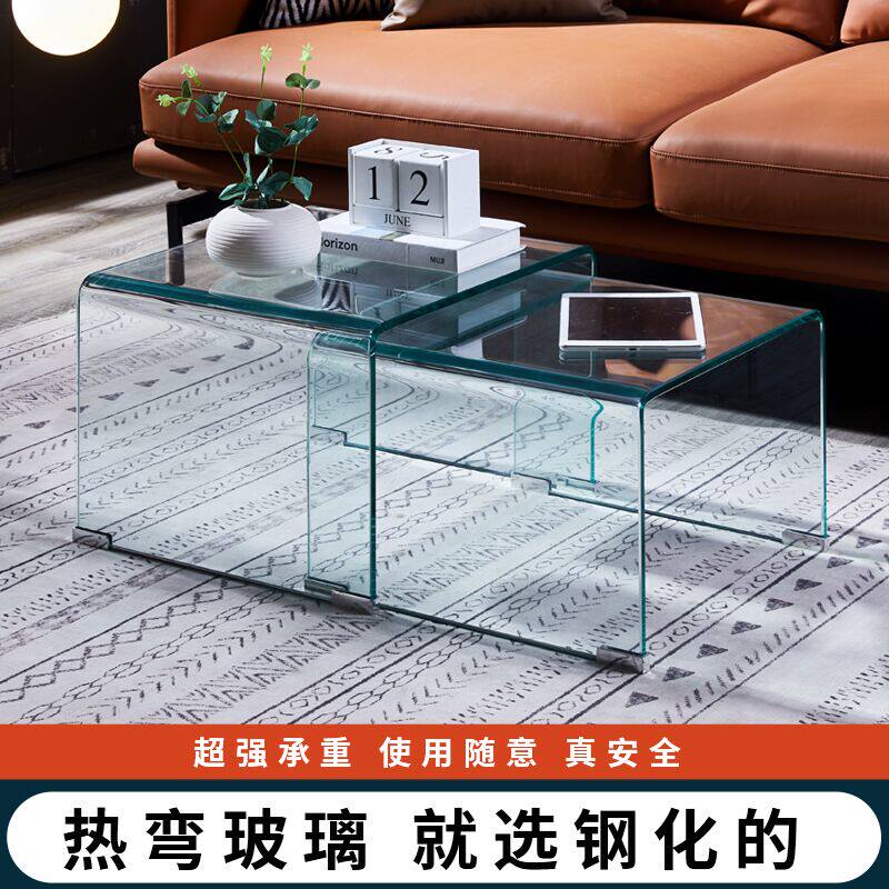 钢化热弯玻璃茶几办公桌小户型茶桌简约写字台长方形简约茶几客厅
