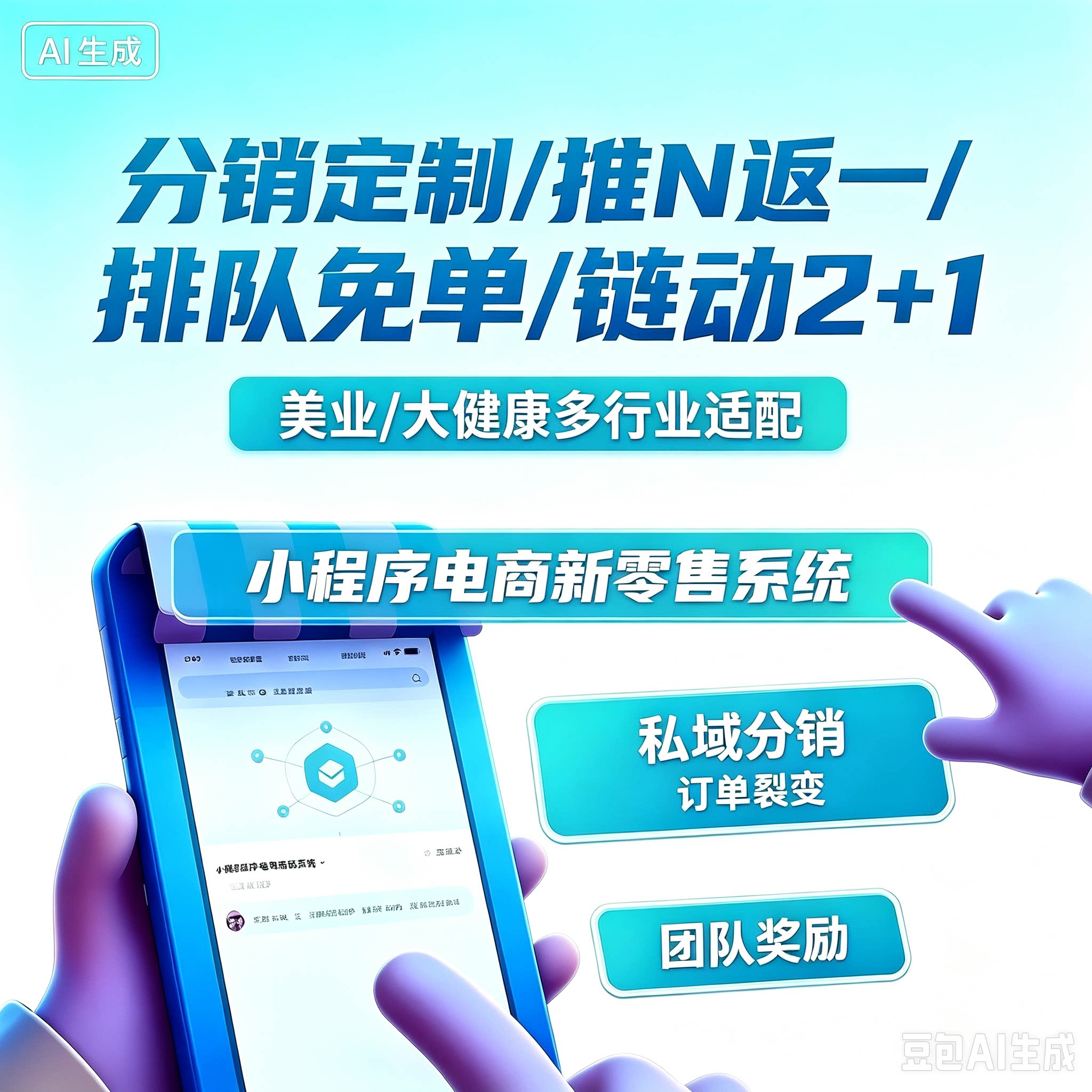 分销商城小程序ai智能大健康美业系统推三返一排队免单定制开发