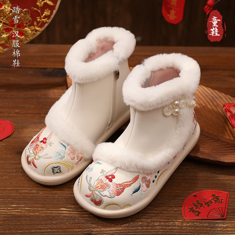 汉服鞋女童冬季加绒古风配马面裙