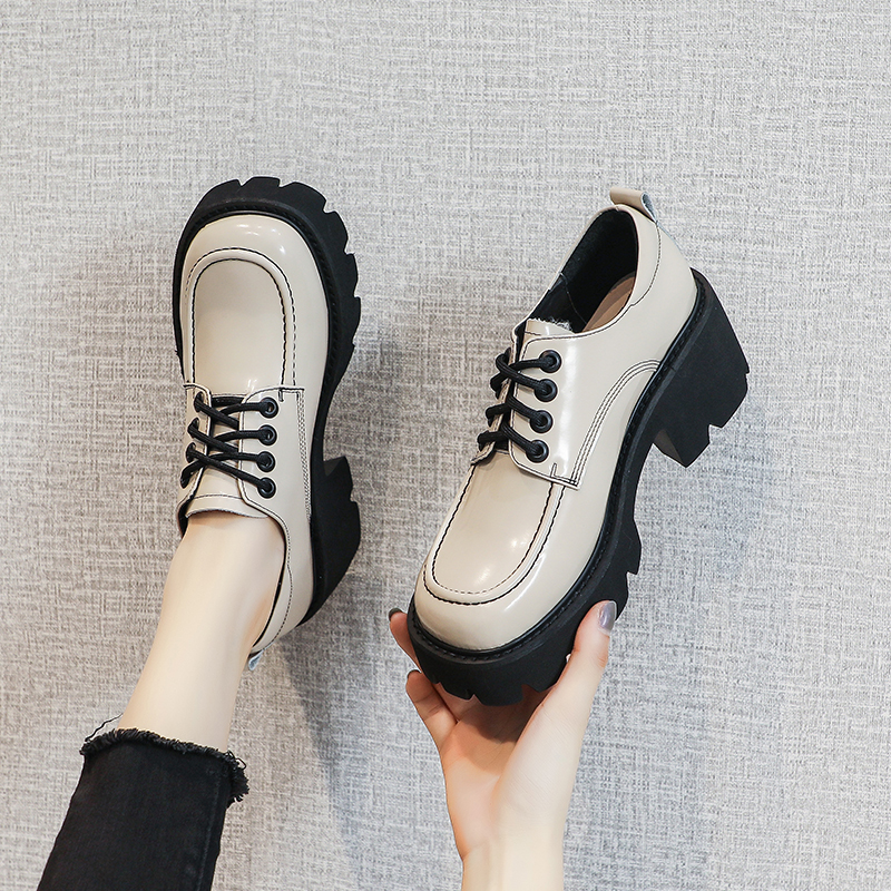 秋款松糕鞋真皮厚底乐福鞋英伦风