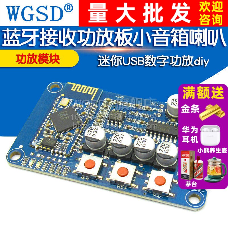 WGSD 蓝牙接收功放板 迷你USB数字功放 小音箱喇叭 功放模块 diy