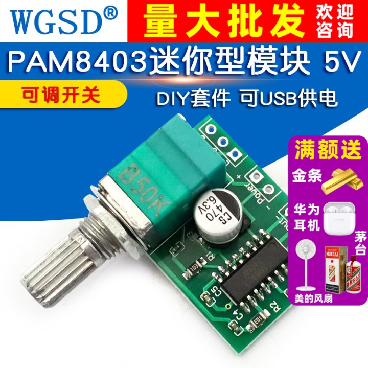 WGSD PAM8403迷你5V数字小功放板模块 DIY 可USB供电 diy