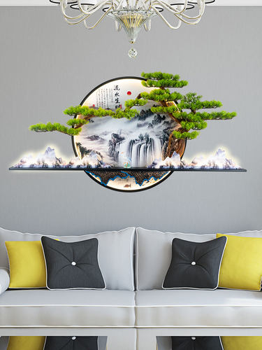 现代客厅装饰画沙发背景墙挂画新中国风简约大气迎宾松壁画入口挂