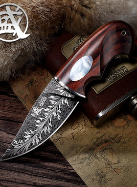 日本三本盛马士革纹钢刀直刀手工刀高硬度小刀收藏刀具送礼观赏