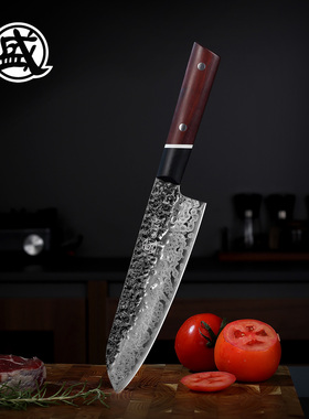 日本三本盛大马士革钢菜刀三德刀日式厨师刀切片切菜刀家用厨房刀
