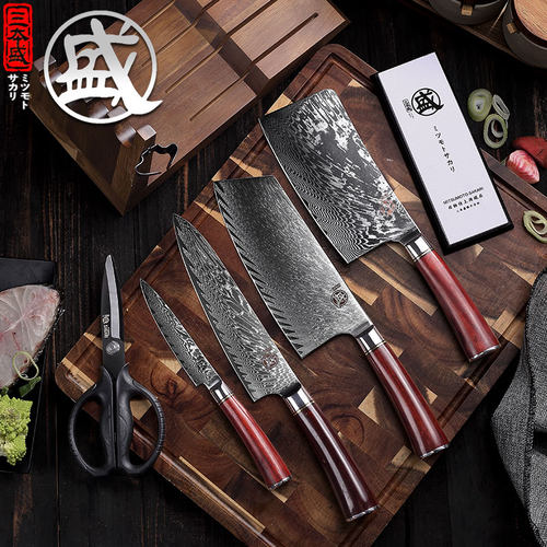 三本盛不锈钢大马士革菜刀