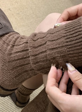 粗线羊毛袜子女粉色堆堆袜秋冬季中筒袜保暖加厚加绒冬天羊绒长袜