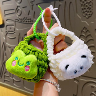 手工毛绒针织包卡通熊猫钥匙扣公仔创意零钱包耳机包挂件礼品