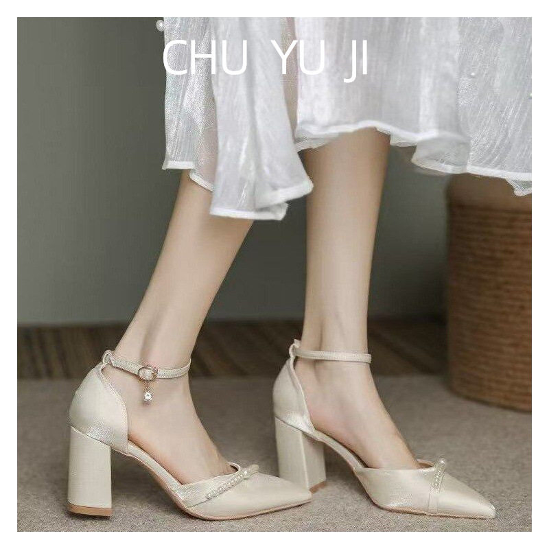 通勤女鞋初遇季2026春夏季新款尖头单鞋高跟鞋百搭皮带扣细跟包头