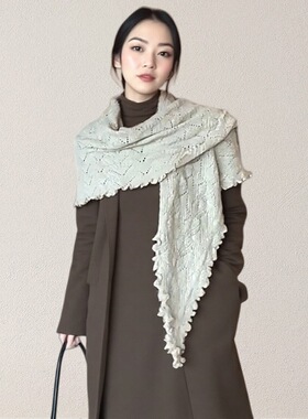 爆款三角木耳边仿羊绒披肩优雅服饰三角巾女装饰韩系开衫外搭