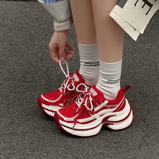 舒适百搭休闲运动鞋 欧洲站真皮透气厚底超火炸街老爹鞋 女2026春款