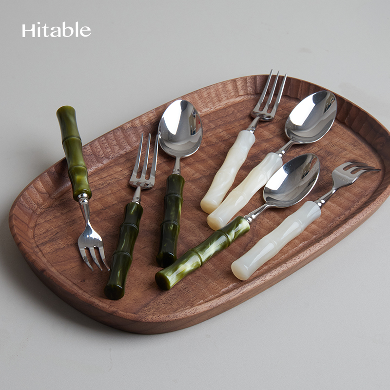 Hitable竹节甜品叉勺创意304不锈钢高颜值蛋糕叉甜品勺复古水果叉