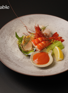 Hitable盘古深盘陶瓷原创手工刷纹肌理复古菜盘餐厅融合菜摆盘