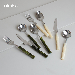 Hitable竹节主餐刀叉勺304不锈钢高颜值西餐牛排刀意面叉子汤勺