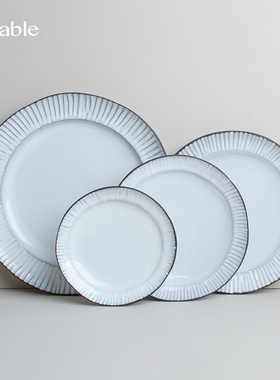 Hitable木白浅盘复古陶瓷家用菜盘子高级感早餐盘意面盘餐厅餐具