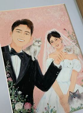 油画棒婚纱人像手绘定制 新婚 情侣全家福礼物 A3尺寸 来图定制